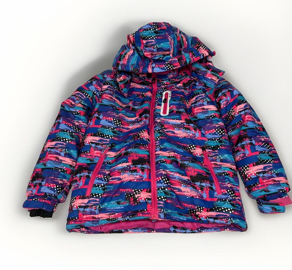 Girls Kuluoxing Size 14 Thick Winter Coat Colorful Pinks & Blues with Hood